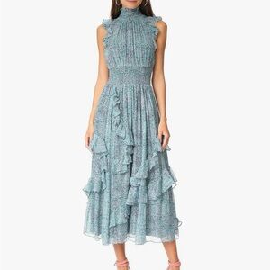 Floral Blue Ruffle Maxi Dress,size 6